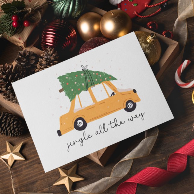 Tarjeta Festiva Jingle All Way Car and Christmas Tree (Subido por el creador)