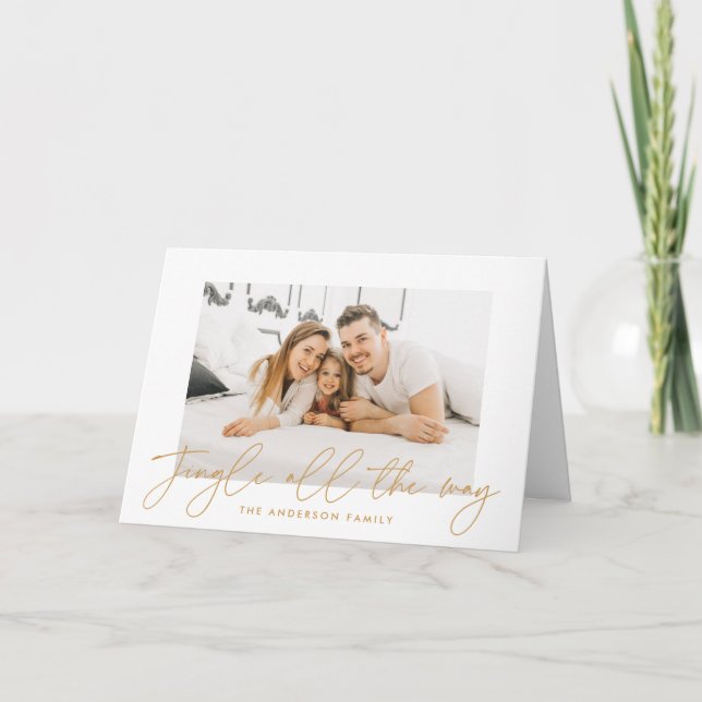 Tarjeta Festiva Jingle All Way Gold Script Photo (Anverso)