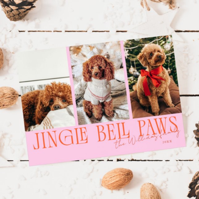 Tarjeta Festiva Jingle Bell Paws Christmas Orange Pink Dog Photo  (Subido por el creador)