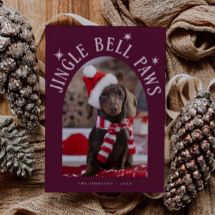 Tarjeta Festiva Jingle Bell Paws Dog Photo Cranberry Navidades