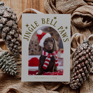 Tarjeta Festiva Jingle Bell Paws Dog Photo Cream Navidades