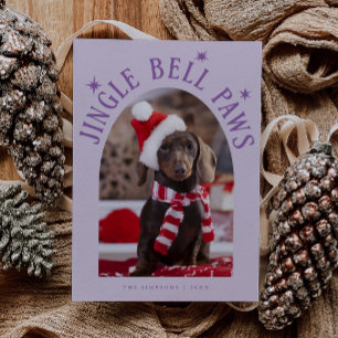 Tarjeta Festiva Jingle Bell Paws Dog Photo Lilac Navidades