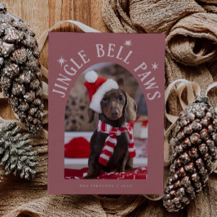 Tarjeta Festiva Jingle Bell Paws Dog Photo Pink Navidades