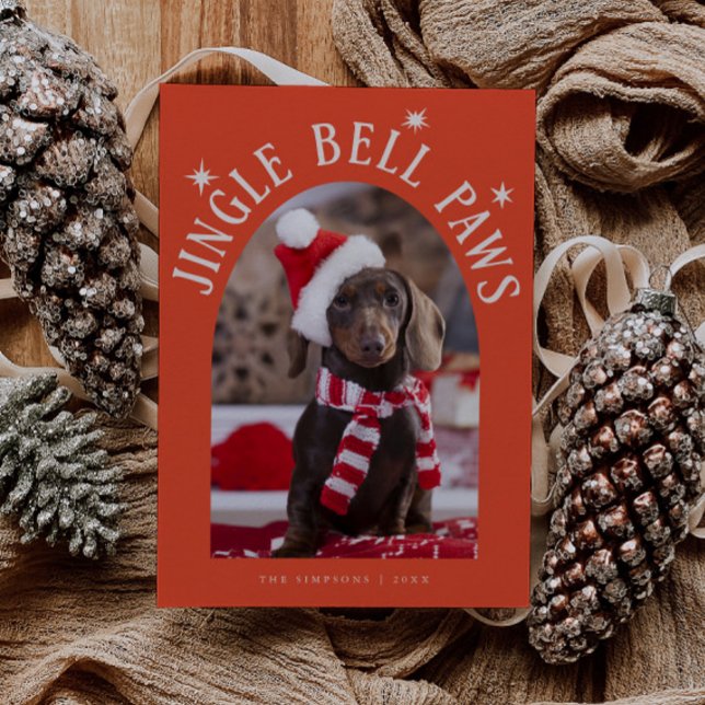 Tarjeta Festiva Jingle Bell Paws Dog Photo Red Navidades (Subido por el creador)