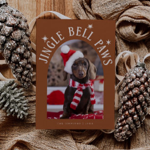 Tarjeta Festiva Jingle Bell Paws Dog Photo Terracotta Navidades