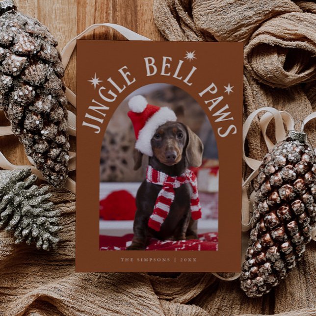 Tarjeta Festiva Jingle Bell Paws Dog Photo Terracotta Navidades (Subido por el creador)