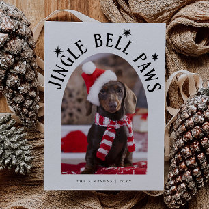 Tarjeta Festiva Jingle Bell Paws Dog Photo White Navidades