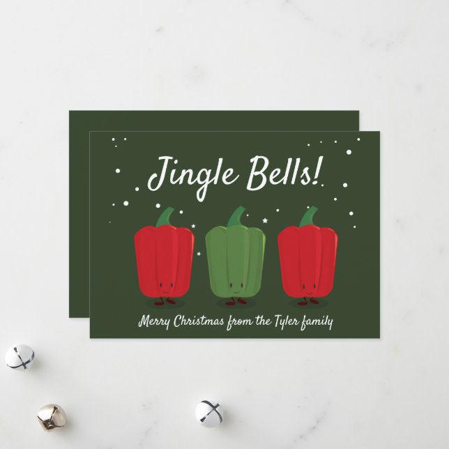 Tarjeta Festiva Jingle Bell Peppers Fun Pun Food Cute Navidades (Anverso/Reverso In Situ)