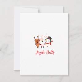 Tarjeta Festiva Jingle Bells con Santa, Snowman y reno en una tien