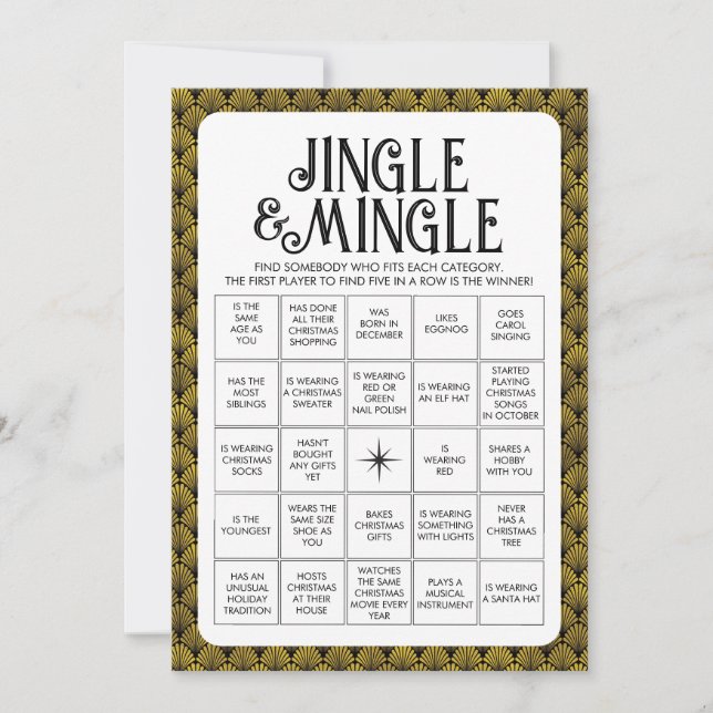Tarjeta Festiva Jingle de feriado de Art Deco y juego de mingle (Anverso)