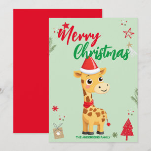 Tarjeta Festiva Jirafa linda santa nombre de familia de vacaciones