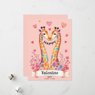 Tarjeta Festiva Jirafa Romántica Día de San Valentín