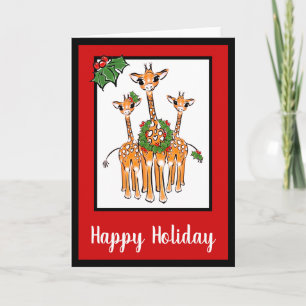 Tarjeta Festiva jirafas navideñas con corona holly