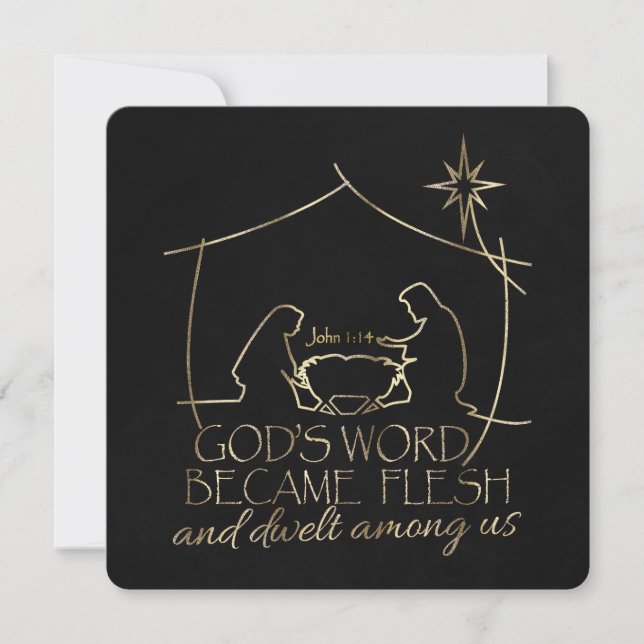 Tarjeta Festiva John 1:14 Navidades Natividad Escritura Religiosa (Anverso)
