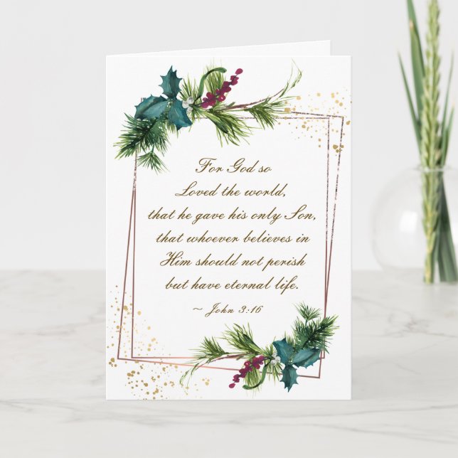 Tarjeta Festiva John 3:16 Dios amó a los Navidades del mundo (Anverso)