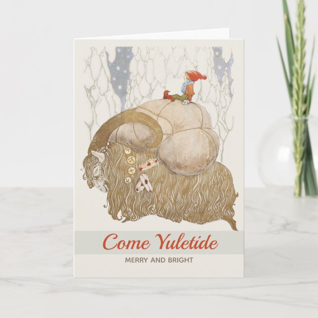 Tarjeta Festiva John Bauer Come Yuletide Yule cabra Julbocken (Anverso)