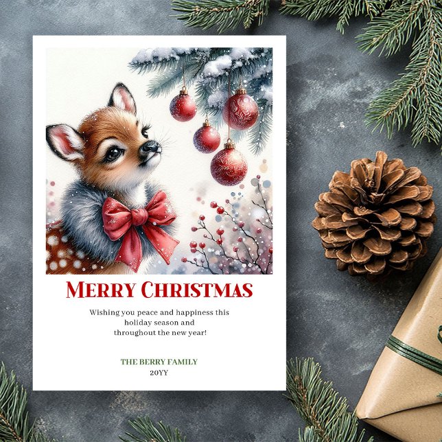 Tarjeta Festiva Jolly baby deer winter scene snowy forest greeting (Jolly baby deer winter scene snowy forest greeting card)