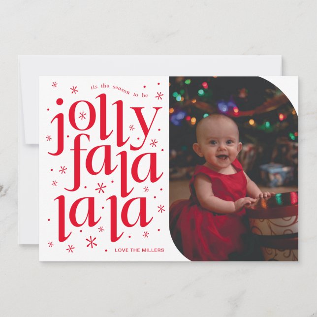 Tarjeta Festiva Jolly Fa La La La Whimsical Photo Holiday Card (Anverso)