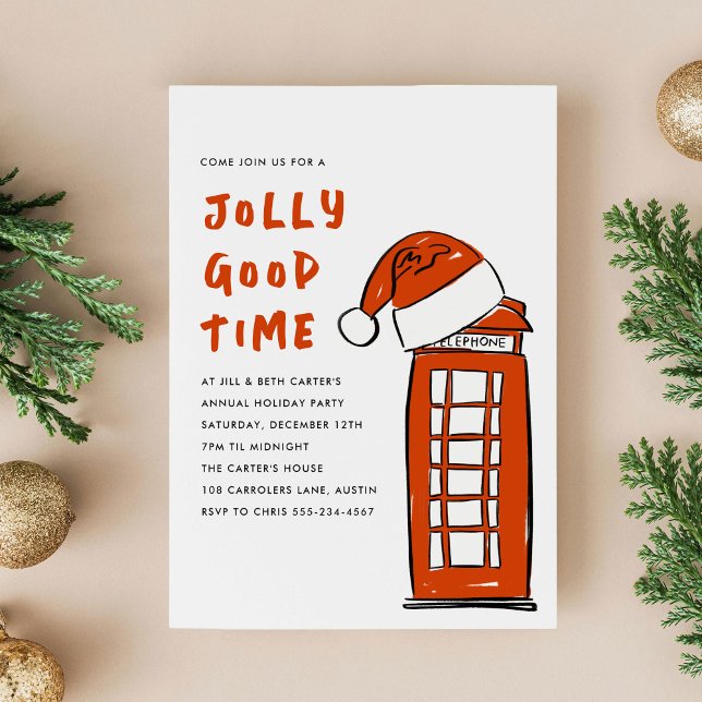 Tarjeta Festiva Jolly Good Time London Red Teléfono Caja Santa Hat (Jolly Good Time London Red Telephone Box Santa Hat Holiday Card)