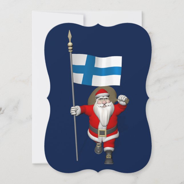 Tarjeta Festiva Jolly Santa Claus Con Bandera De Finlandia (Anverso)