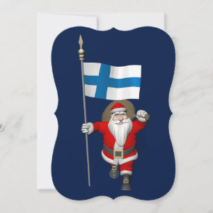 Tarjeta Festiva Jolly Santa Claus Con Bandera De Finlandia