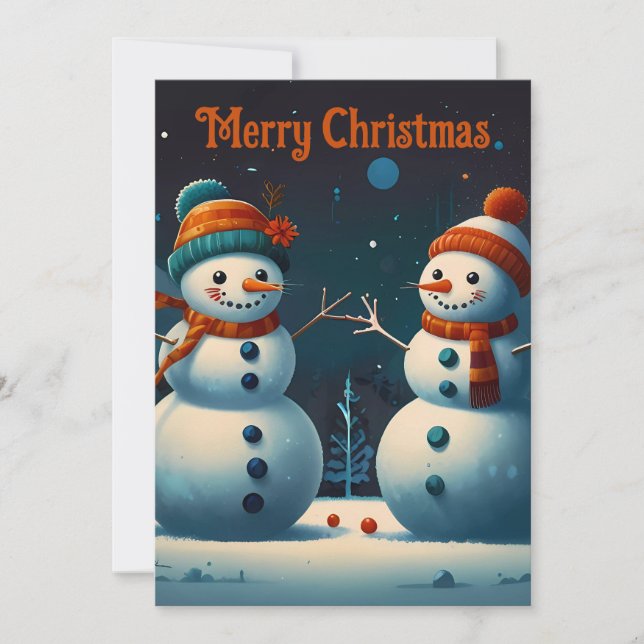 Tarjeta Festiva Jolly Snowmen Navidades Cheer (Anverso)