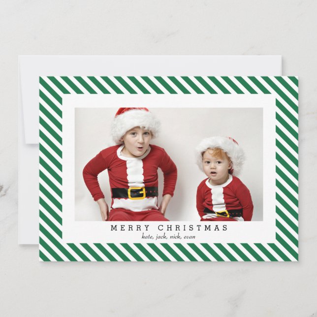 Tarjeta Festiva Jolly Stripes Merry Christmas Photo Card (Anverso)