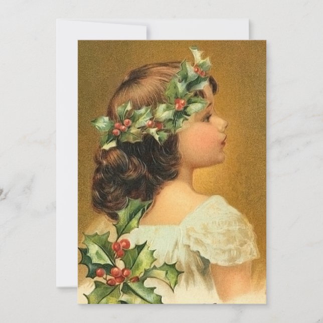 Tarjeta Festiva Joven Chica con Navidades personalizados Holly Vin (Anverso)