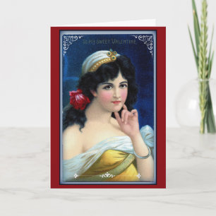 Tarjeta Festiva Joven dama romántica vintage San Valentín