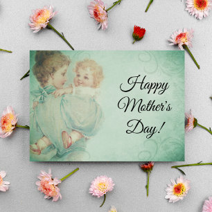 Tarjeta Festiva Joven Mamá Vintage Feliz Día de las Madres Verde M
