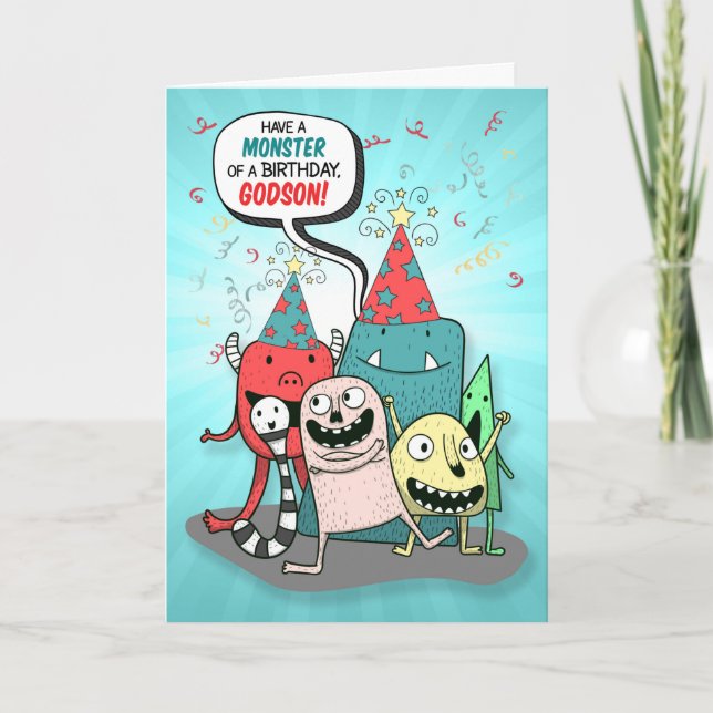 Tarjeta Festiva Joven padrino Estilo Personalizado de los monstruo (Anverso)