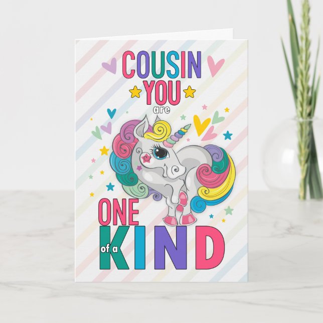Tarjeta Festiva Joven primo Rainbow Unicorn El día de San Valentín (Anverso)