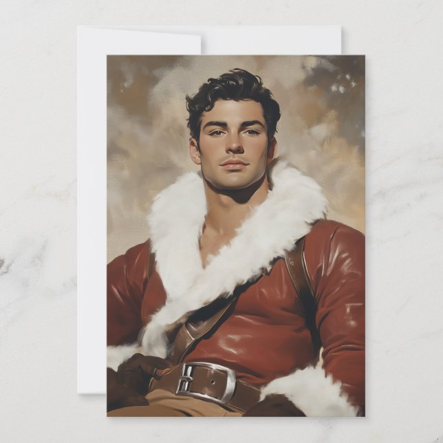 Tarjeta Festiva Joven Santa - Retrato de Navidades del pasado (Anverso)