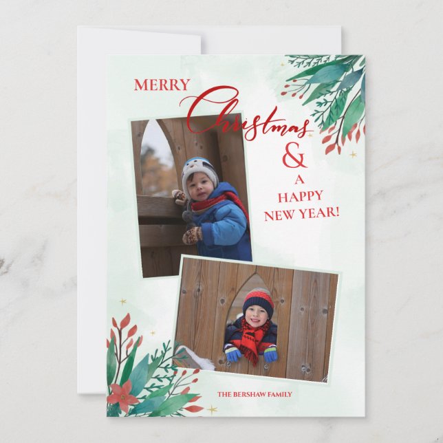 Tarjeta Festiva Joy 2-Photo Holiday Card (Anverso)