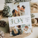 Tarjeta Festiva JOY 3 Fotografía Verdor de Oro<br><div class="desc">Elegante tarjeta de vacaciones de 3 fotos con un aspecto limpio y moderno,  con gráficos dorados y verdes,  con un patrón dorado botánico de invierno.</div>