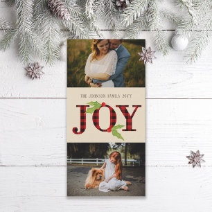 Tarjeta Festiva Joy Buffalo Check Rustic Plaid Navidades 2 Foto