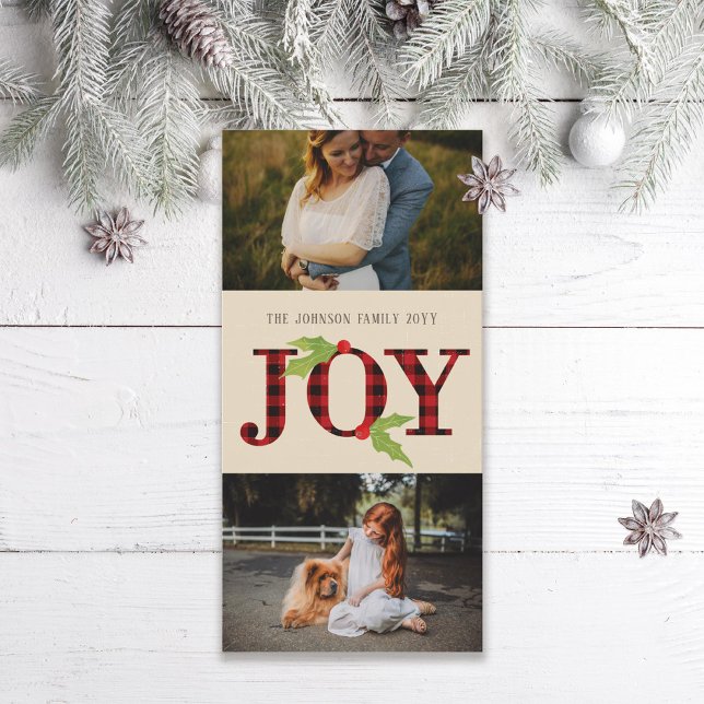 Tarjeta Festiva Joy Buffalo Check Rustic Plaid Navidades 2 Foto (Subido por el creador)