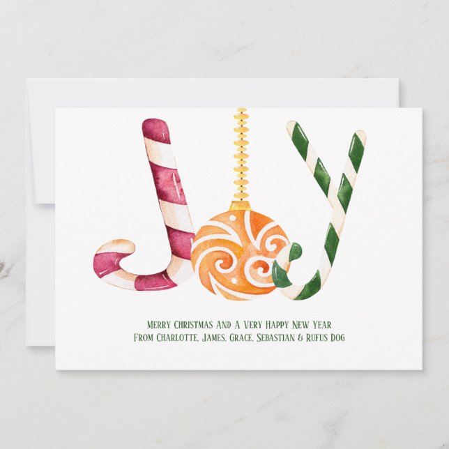 Tarjeta Festiva Joy Candy Cane Foto Navidades personalizados (Anverso)