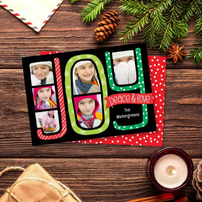Tarjeta Festiva JOY Collage Christmas Photo Card Whimsical (Subido por el creador)