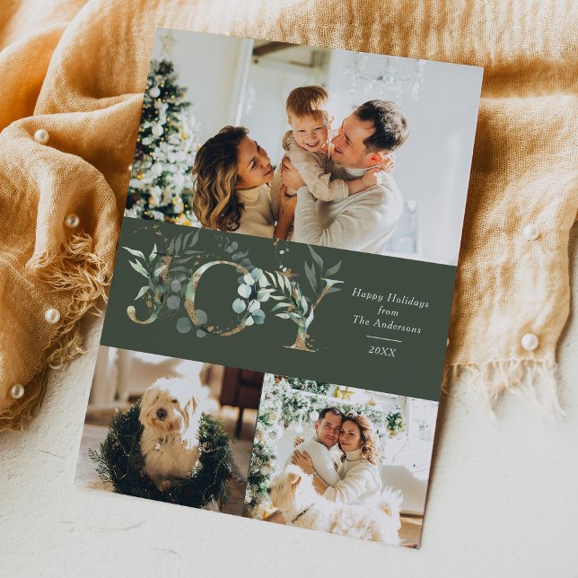 Tarjeta Festiva JOY Elegant 3 Photo Gold Green (Subido por el creador)