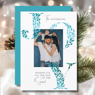 Tarjeta Festiva Joy Elegant Navidades Tipografía Floral Foto