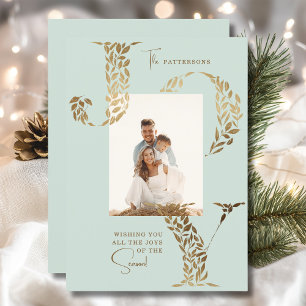 Tarjeta Festiva Joy Elegant Navidades Tipografía Floral Foto