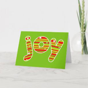 Tarjeta Festiva JOY en los Navidades, franjas rojas y verdes