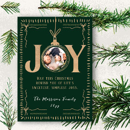 Tarjeta Festiva JOY Evergreen Gold Accents Classy Christmas Photo