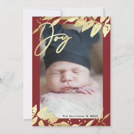 Tarjeta Festiva Joy Family Photo Gold Navidades botánicos de Borgo