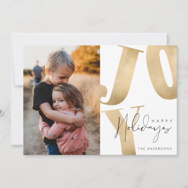 Tarjeta Festiva Joy Family Photo Happy Holidays Navidades (Anverso)