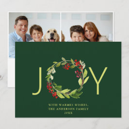 Tarjeta Festiva JOY Festive Holly Berry Wreath Navidades 2 Foto