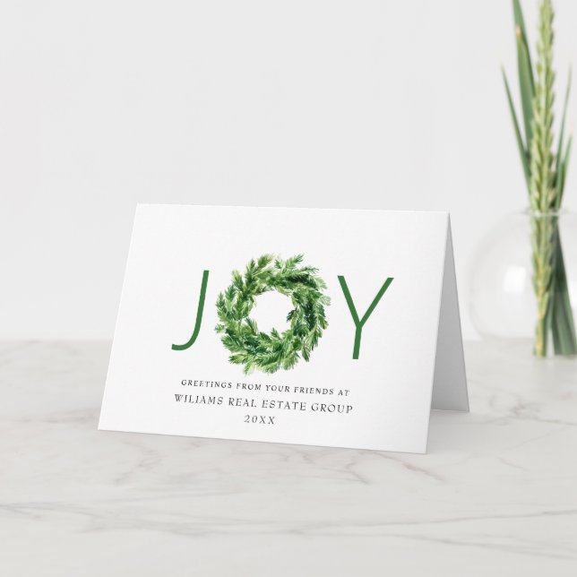 Tarjeta Festiva JOY Festive Pine Branch Wreath Christmas Holiday (Anverso)