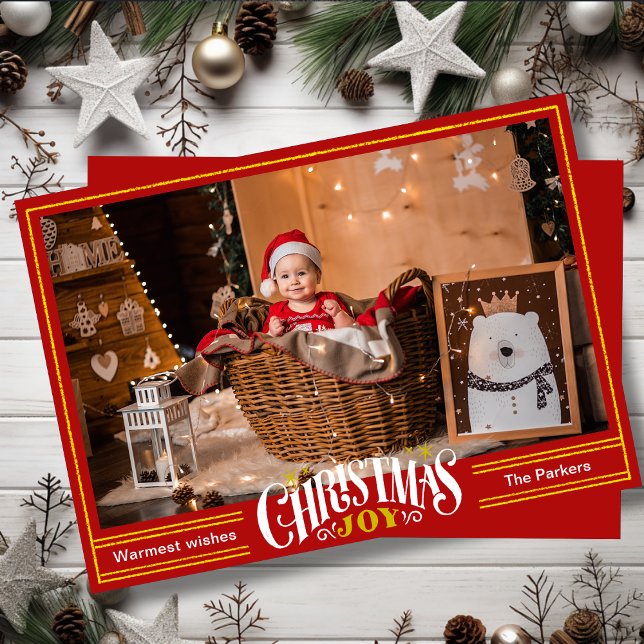 Tarjeta Festiva JOY Festividad Red Gold Script Navidades simples d (Subido por el creador)
