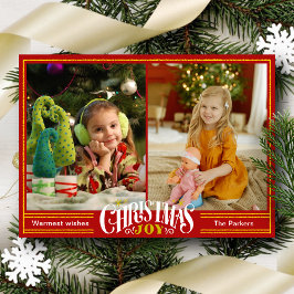 Tarjeta Festiva JOY Festividad Red Gold Script Navidades simples d